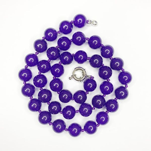 

elegant round chalcedony beads strand necklace for women natural stone amethysts handmade short chain choker jewelry 18" b495, Golden;silver