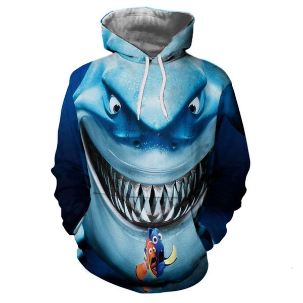 

shark 3d printing pullover hooded men's sweater hoodies for men sportswear ing, Black