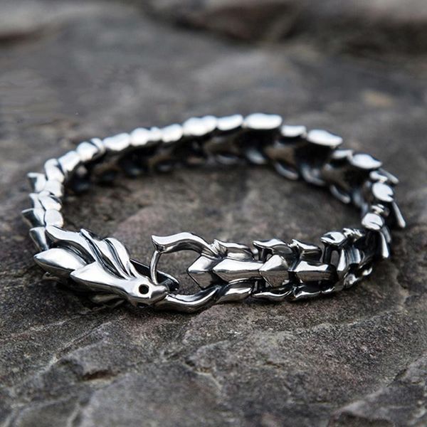 

link, chain punk men's 316l stainless steel viking dragon head bracelet keel party biker hip hop jewelry, Black