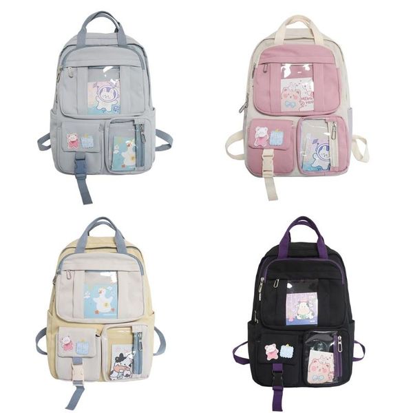 

school bags cute large capacity backpack nylon female schoolbag patchwork college lady lapdaypacks kawaii girl travel book