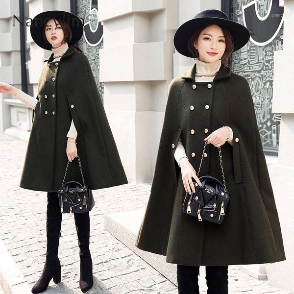 

woolen coat women's long coat 2019 autumn winter new overall wool blend ladies loose temperament streetwear casaco feminino1, Black