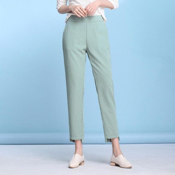 

women's pants & capris 2 pieces spring summer women fashion high waist cotton&linen nine casual slim female cropped trousers nzyd163a, Black;white