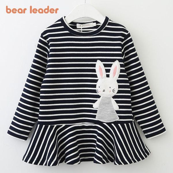 

girl's dresses bear leader girls striped dress 2021 spring autumn kids girl cartoon long sleeve suits ruffles clothing, Red;yellow