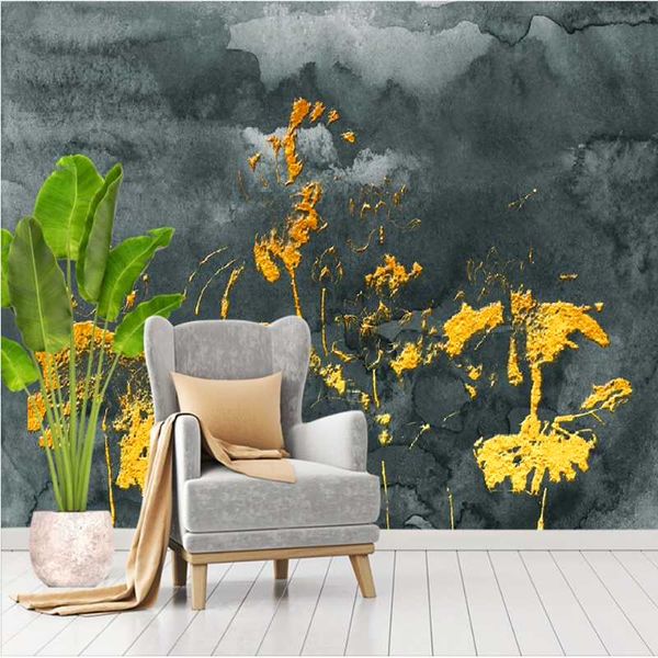 

wallpapers custom 3d hand-painted abstract ink lotus embossed lines living room bedroom background wallpaper mural
