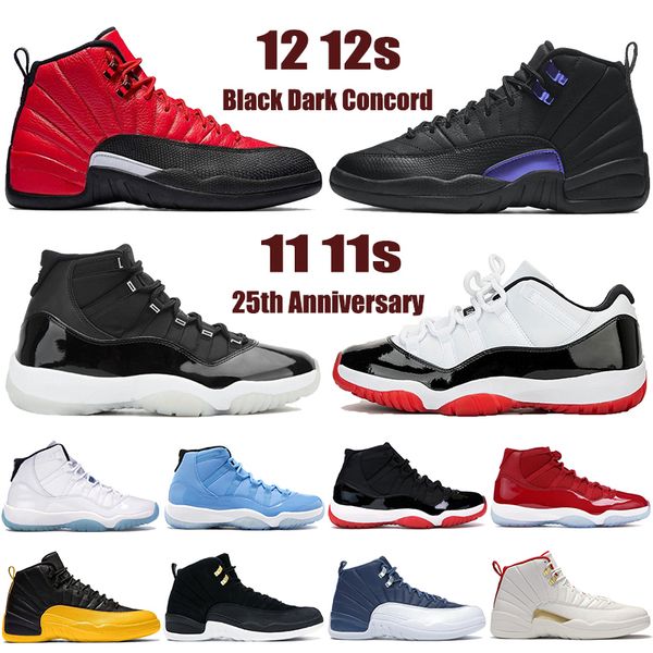 

new 11 11s 25th anniversary basketball shoes 12 12s black dark concord reverse flu game indigo low white bred men women sneakers