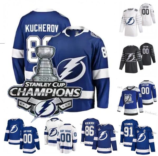 

2021 stanley cup champions tampa bay lightning jersey custom nikita kucherov victor hedman steven stamkos andrei vasilevskiy hockey jersey, Black;red