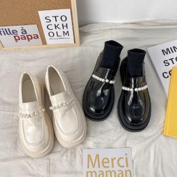 

dress shoes large size 35-43 ladies platform pearl patent leather case wear loafer fashion lolita zapatos mujer, Black