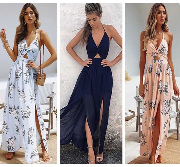 

new women floral dress chiffon summer v-neck beach mini dress women clothes off shoulder split sundress, Black;gray