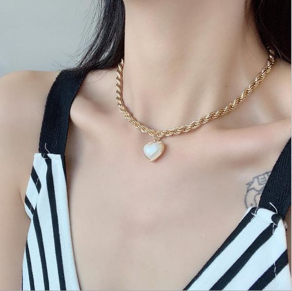 

pendant necklaces hip hop punk 2mm metal swag twist rope chain necklace for women opal love neck fashion jewelry gift wholesale, Silver