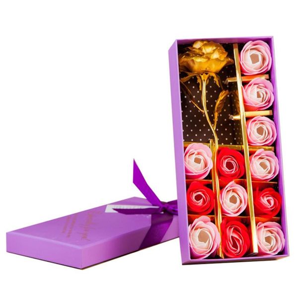 

20 set romantic rose soap flower heads foil plated gold rose artificial flowers box for valentine's day wedding decoration gift