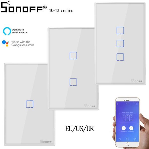 

sonoff t0us-tx series wifi smart switch home automation wifi wall switches work with ewelink google home alexa amazon smart