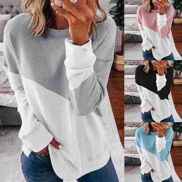 

autumn 2021 new round neck contrast stitched loose women's sweater, Black;red