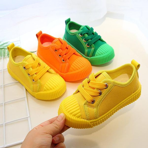 

athletic & outdoor boys canvas shoes sneakers girls tennis lace-up kids footwear toddler bright yellow chaussure zapato casual baby1, Black