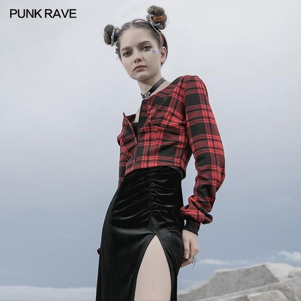 

women's jackets knitted plaid short coat punk rave opy-481xdf, Black;brown