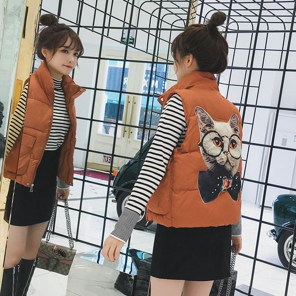 

women's vests down cotton vest female short paragraph korean version of the fall and winter 2021 wild loose clothes tide bread, Black;white