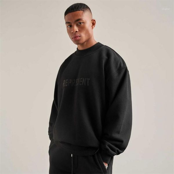 

men's hoodies & sweatshirts 2021 represent men women embroidered logo hoodie vintage wash pullovers, Black