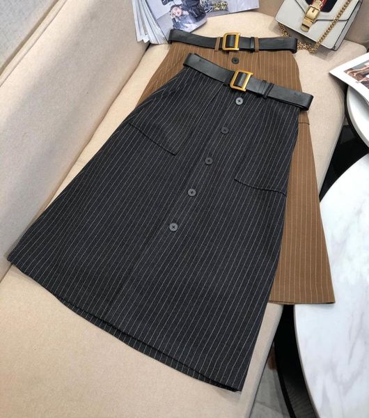 

skirts ladies 2021 fashion high waist belt striped skirt 1017, Black