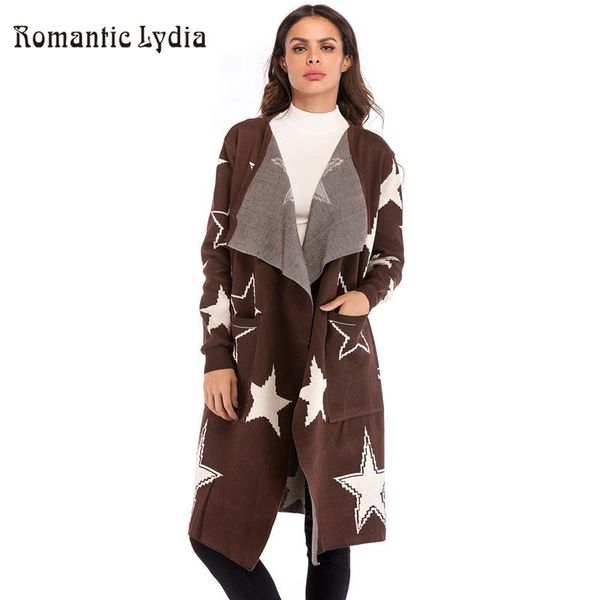 

women's trench coats 2021 fashion asymmetric ladies cardigan women star pattern coat outwear open stitch female thick winter long knitt, Tan;black