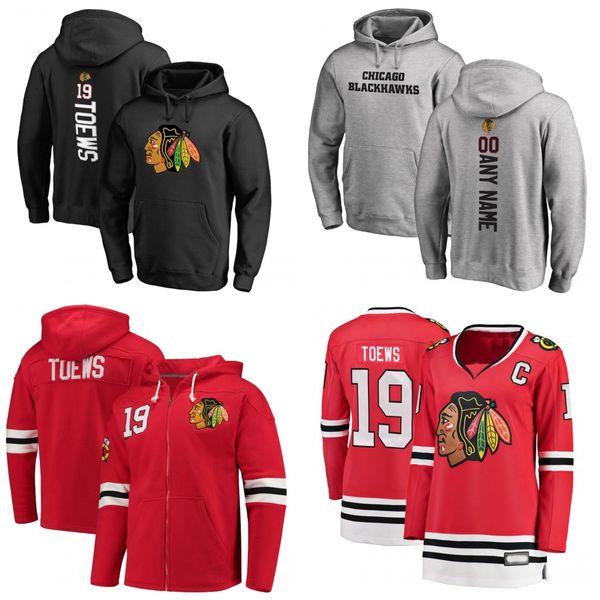 

19 jonathan toews chicago blackhawks red breakaway full zip hoodie embroidery hockey jersey customize any name and number, Black