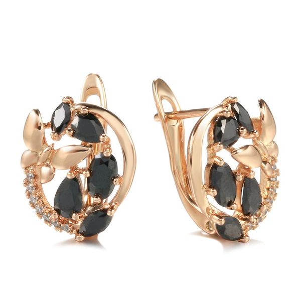 

stud kinel fashion black natural zircon butterfly earrings 585 rose gold for women party cute wedding jewelry, Golden;silver
