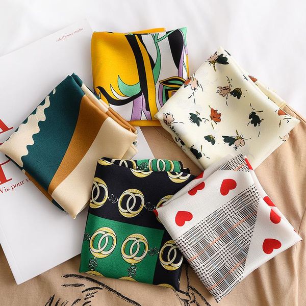 

scarves arrival 2021 square neck scarf women silk hair brand small foulard shawls and wraps lady office neckerchief bandana hijab, Blue;gray