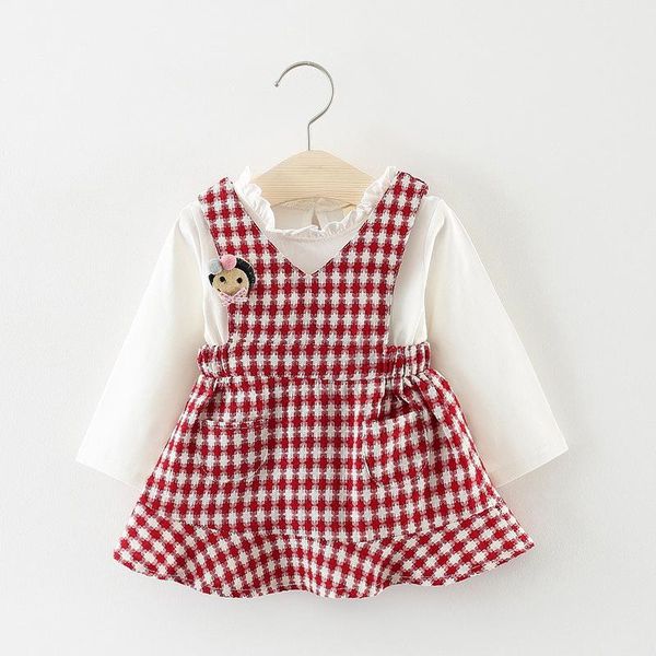 

girl's dresses 2021 autumn winter kids infant red plaid long sleeve for baby girls skirt born clothes 0-3y children's princess dre, Red;yellow
