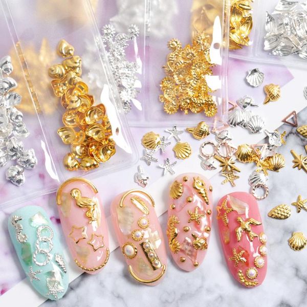 

nail art decorations 1pack gold silver mixed hollow metal frame 3d ocean seashell metallic studs rivets diy manicure accessories, Silver;gold