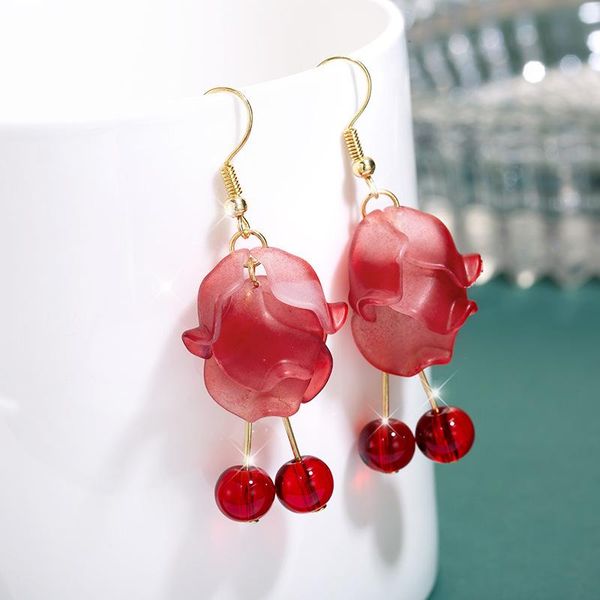 

dangle & chandelier simple elegant red petal bead drop earrings for women fashion flowers jewelry female accessories girl gift cute lovely, Silver