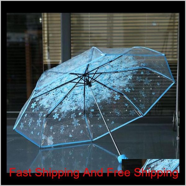 

100pcs/lot transparent clear umbrella handle windproof 3 fold umbrella cherry blossom mushroom apollo sakura women qylyzv bdetoys
