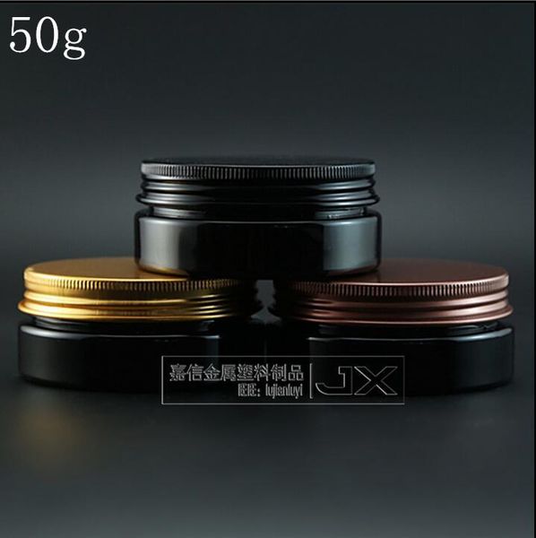 

50g/ml black plastic lucency flat bottle jar aluminum screw lid butter pomade bath salt packing bottles