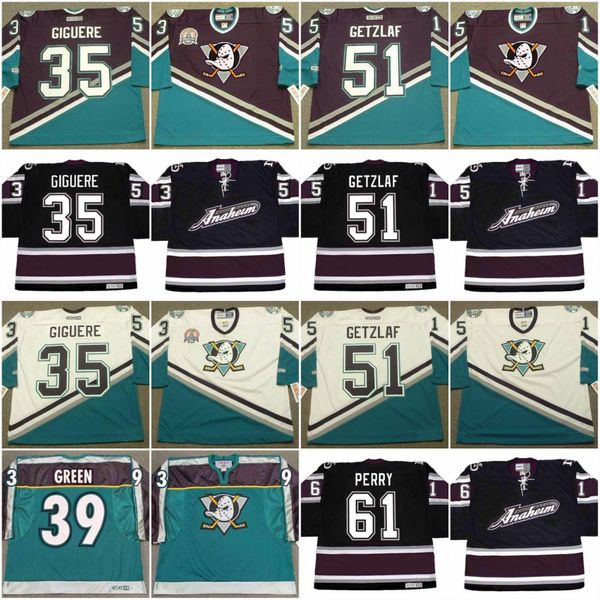 

anaheim mighty ducks 35 jean-sebastien giguere 2003 travis green sergei fedorov ryan getzlaf corey perry vintage hockey jersey 6xl, Black;red