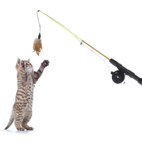 

cat toys interactive catcher teaser wand toy, retractable with replaceable feather suitable for pets of all sizes