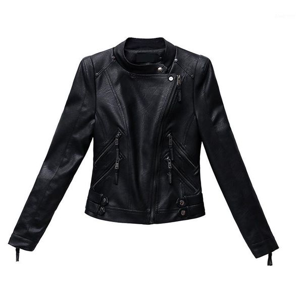 

women's leather & faux 2021 autumn women pu jacket woman zipper short coat female black punk bomber outwear spring blazer
