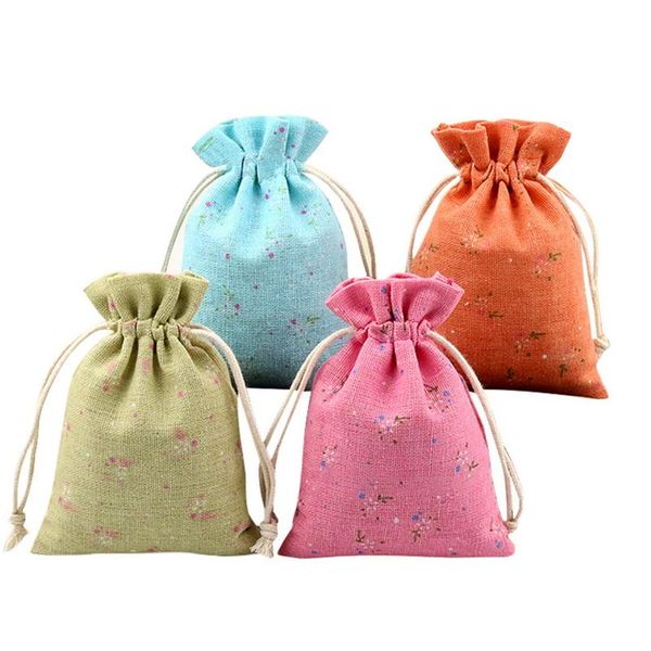 

gift wrap mixed color 50pcs christmas linen jute flower drawstring bag sacks wedding birthday party favors candy bags supplies