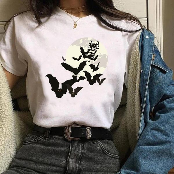 

women print clothes graphic cartoon bat flying short sleeve fall autumn halloween lady tees female t shirt womens t-shirt, White