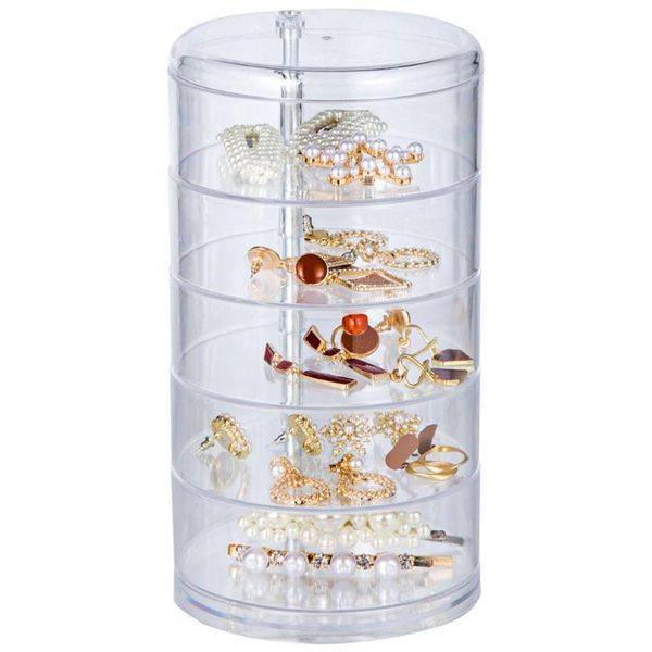 

transparent cosmetic dustproof rotatable jewelry head rope puff storage box acrylic large capacity jewelry storage box