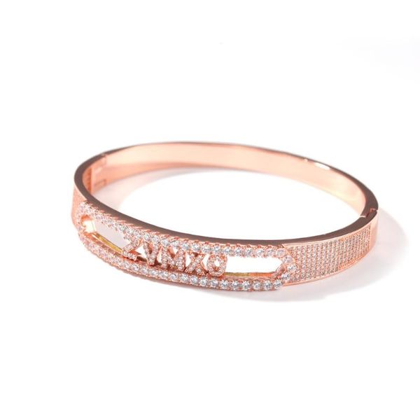 

bangle hip hop copper set zircon 11mm letter open bracelet, Black