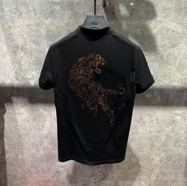 

2021 new summer in short sleeves shirts for fashion men drill bones occasional breathable polo from diamond businessmen stone shirt 0lwb, White;black