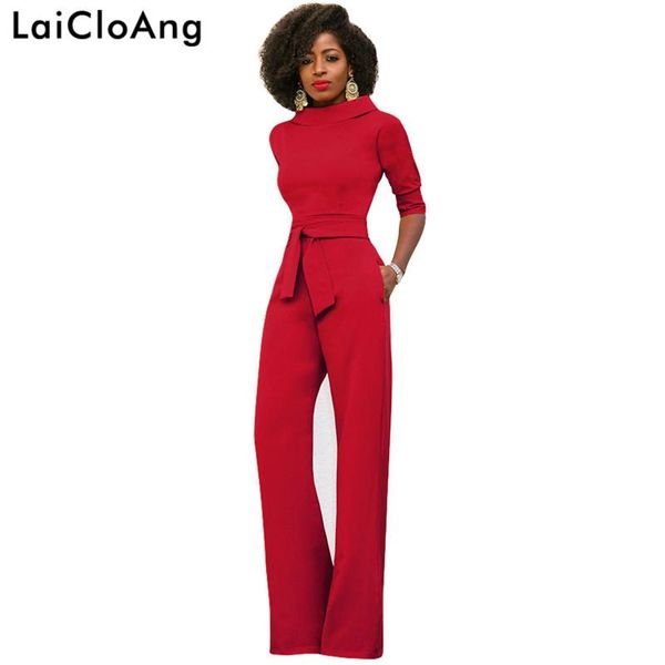 

women's jumpsuits & rompers laicloang stand collar sashes loose casual jumpsuit women fashion half sleeve wide leg pockets overalls for, Black;white