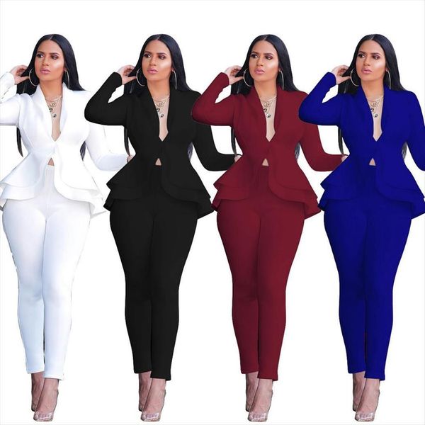 

two piece set office 2 womens pants long sleeve suit pieces sets winter suits, White