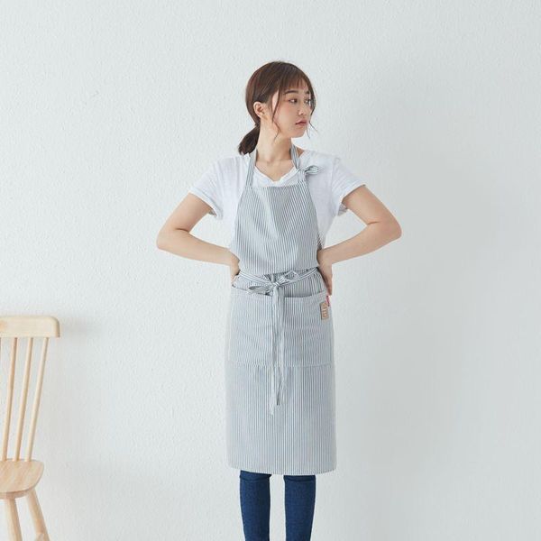 

aprons 2021 korean style cotton linen apron dress large adjustable buttons shape kitchen cooking clothes for women lady chef