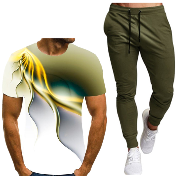 

popular men's striped t-shirt + trousers suit mens sports suit basketball sport suits leisure fashion suit, Gray