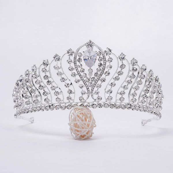 

hair clips & barrettes 2021 handmade bridal european high-end zircon pearl crown wedding dress headdress princess birthday headband, Golden;silver