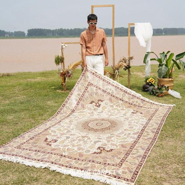 

carpets 6'x9' antique handmade classic rugs hand knotted porch silk carpet (sl896a)