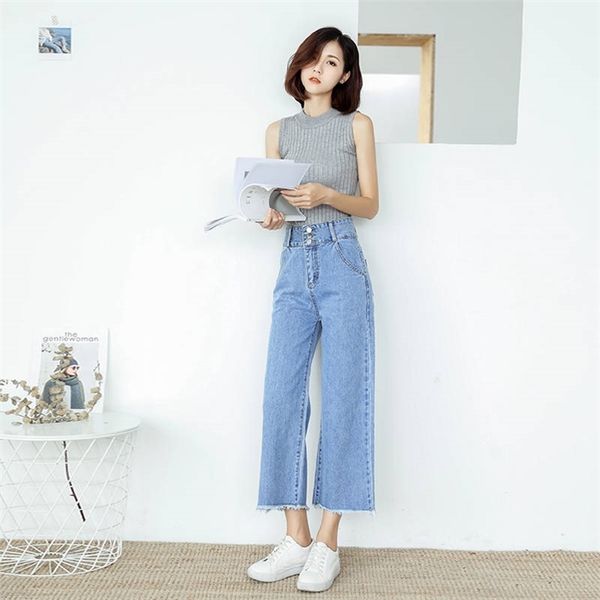 

spring blue for high waisted denim boyfriend flare jeans womens female wide leg pants plus size