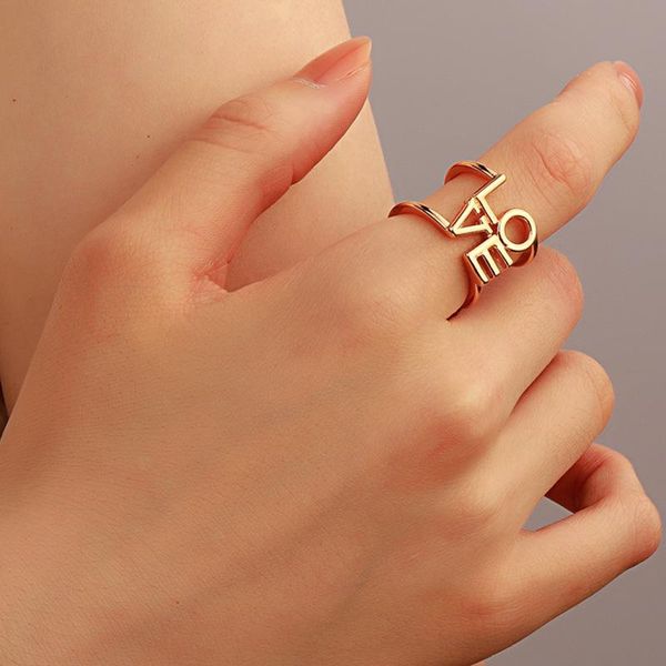 

wedding rings fashion jewelry love letters proposal for women hollow out adjustable korea men gifts creative design, Slivery;golden