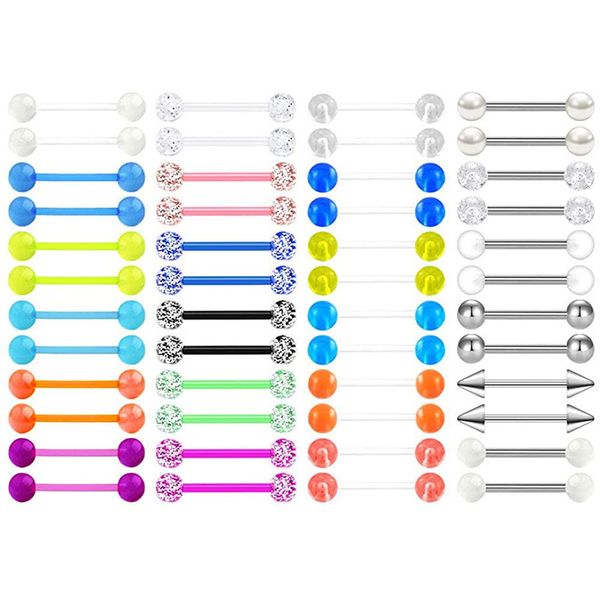 

14g plastic nipple tongue rings surgical steel nipplerings piercing women flexible straight barbell 14mm 16mm 18mm, Silver