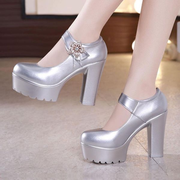 

dress shoes block heels big size 32-43 platform pumps women wedding bride rhinestone 2021 super high heel office leather, Black