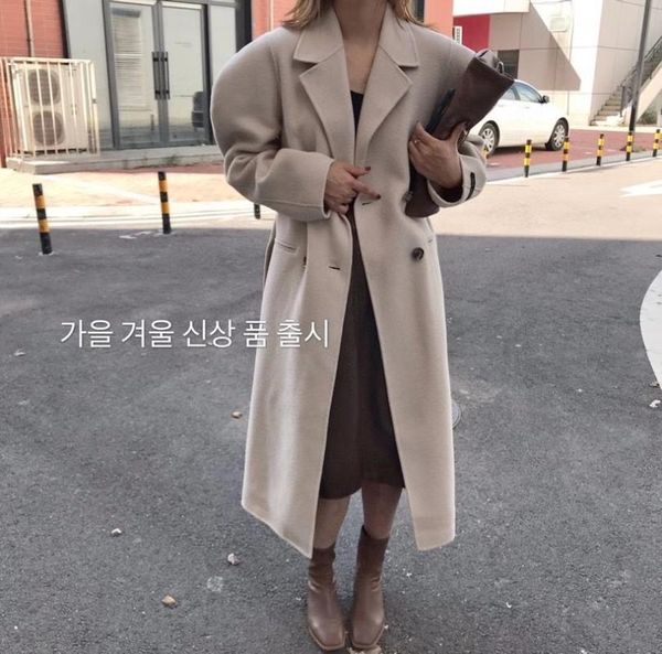 

women's wool & blends woolen overcoat in winter 2021, Black