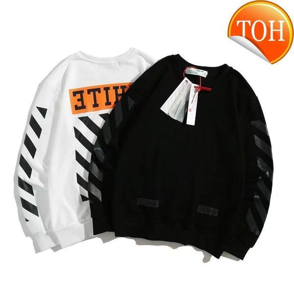 

new 2021 autumn and winter off banma line letter pattern round neck pullover plush sweater, Black
